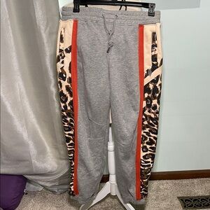 Free People Joggers with Leopard Print and Red Accents size Large